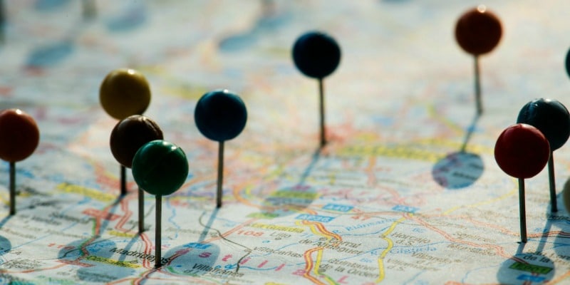 Pushpins on a map denoting user locations